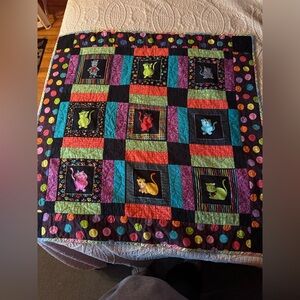 Handmade Cat Themed Reversible Cozy Soft Baby Or Lap Quilt 40 X40  In EUC
